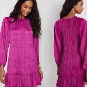 Maeve crinkle mini dress with long sleeves. Size Small. New with tags! Purple